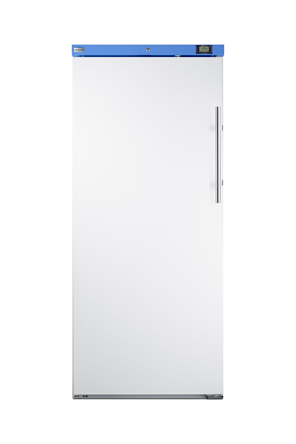 Upright manual defrost freezer with lock and external alarm/thermometer for general purpose storage applications